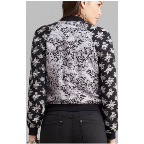Free People black bomber jacket floral small - Picture 7 of 7